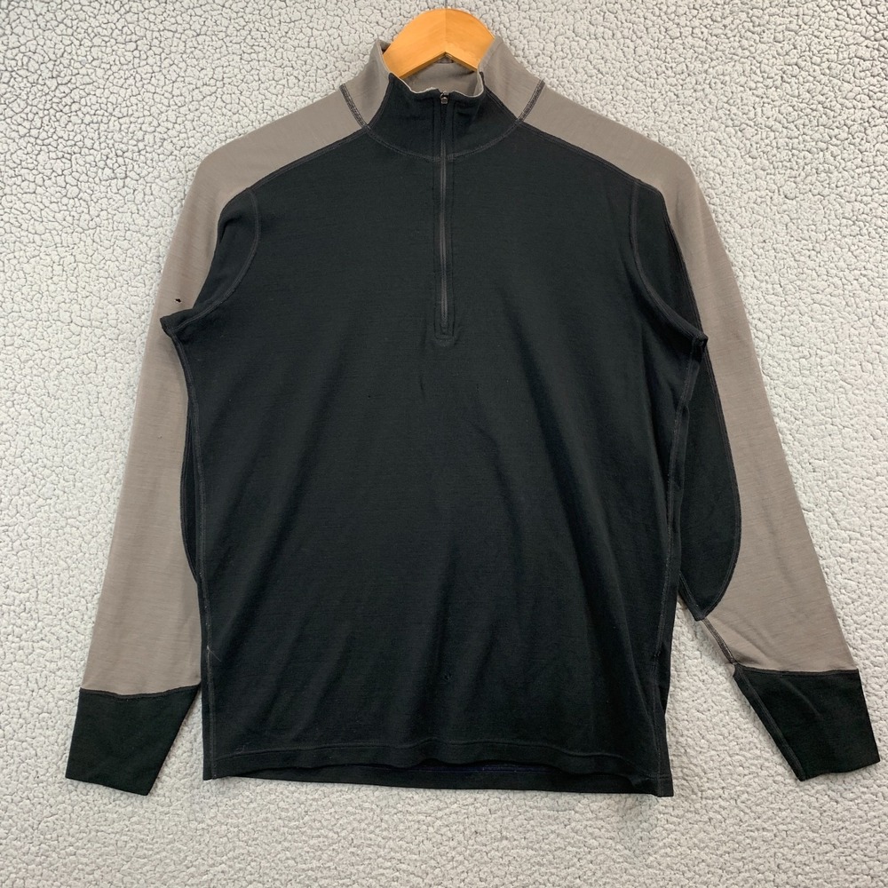 Ibex 1/4 Zip Men's Long Sleeve 100% Merino Wool Sweater Size Small Black